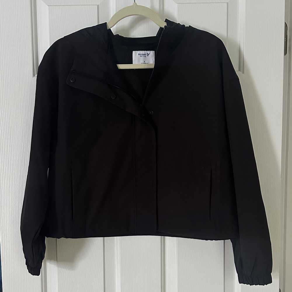 Old Navy Black wind/rain jacket w/hoodie